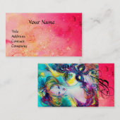 羽毛マスク付きモノグラムピンク明るい赤紫色 名刺 (正面/裏面)