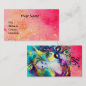 羽毛マスク付きモノグラムピンク明るい赤紫色 名刺 (正面/裏面)