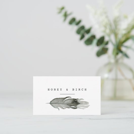 羽毛モダン水色名刺 名刺 (スタンド正面)