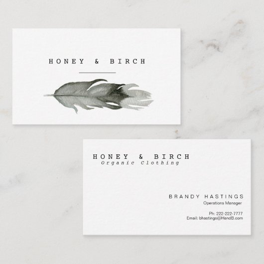 羽毛モダン水色名刺 名刺 (正面/裏面)