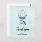 羽毛付きブルードリームキャッチャーBoho Thank You ポストカード (正面/裏面)