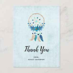 羽毛付きブルードリームキャッチャーBoho Thank You ポストカード