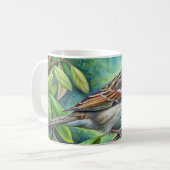 羽毛付き友人：ハウススパローセラミックマグ コーヒーマグカップ (正面左)