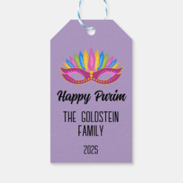 羽毛付き紫色のプリムマスク ギフトタグ