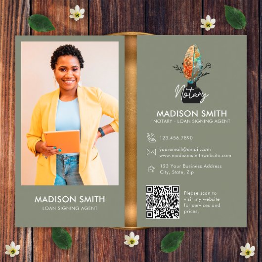 羽毛写真QRコード公証人ローン署名業者 名刺