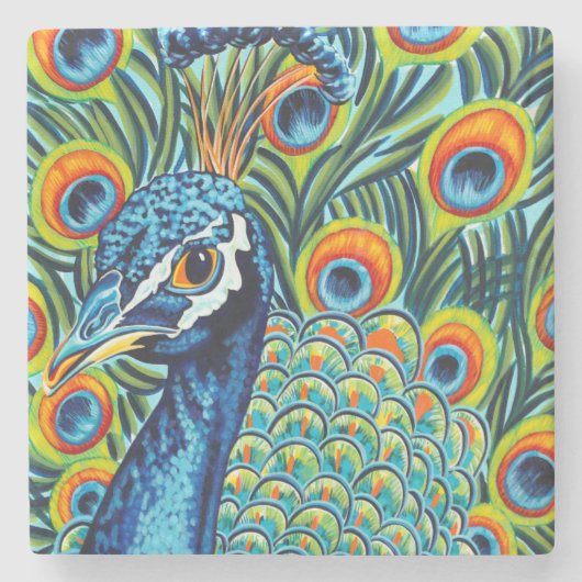 羽毛孔雀I ストーンコースター (正面)