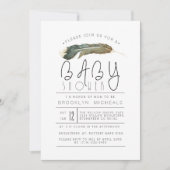 羽毛水色ベビーシャワー 招待状 (正面)