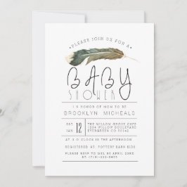 羽毛水色ベビーシャワー 招待状