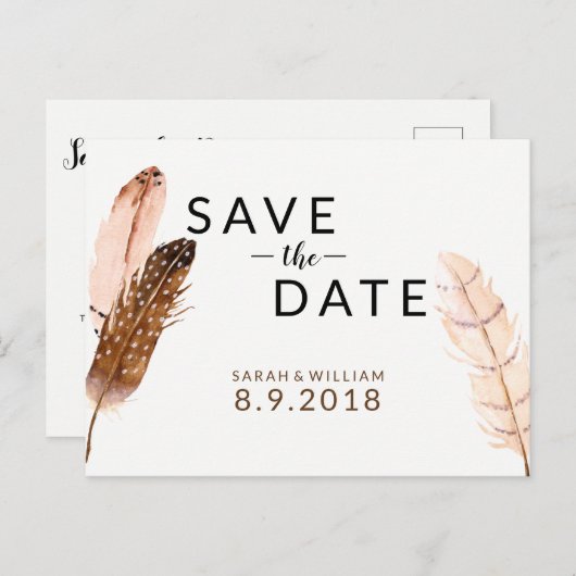 羽毛水色日付はがきを保存 案内ポストカード (正面/裏面)