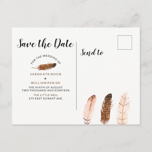 羽毛水色日付はがきを保存 案内ポストカード (裏面)