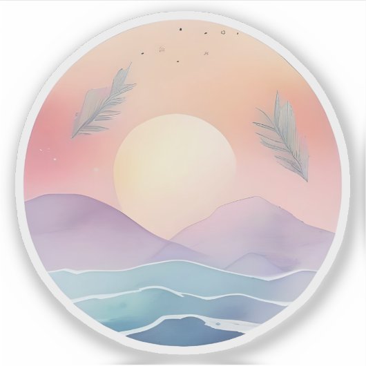 羽毛状の地平線の夕暮れ シール (正面)