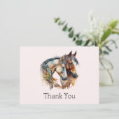 羽毛飾り付き2頭の馬Boho Thank You サンキューカード (スタンド正面)