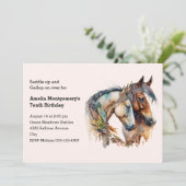 羽毛飾り付き2頭ボホ誕生日 招待状 (スタンド正面)