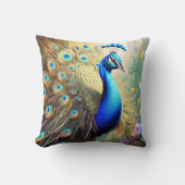 羽毛鮮やかの羽毛を飾った孔雀 クッション (正面)