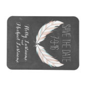 羽毛+黒板ウェディング日付を保存 マグネット (横)