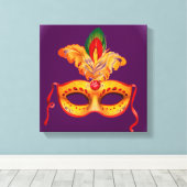 羽王室の付き紫と黄色の劇場用マスク キャンバスプリント (インサイチュ (ウッドフロア))