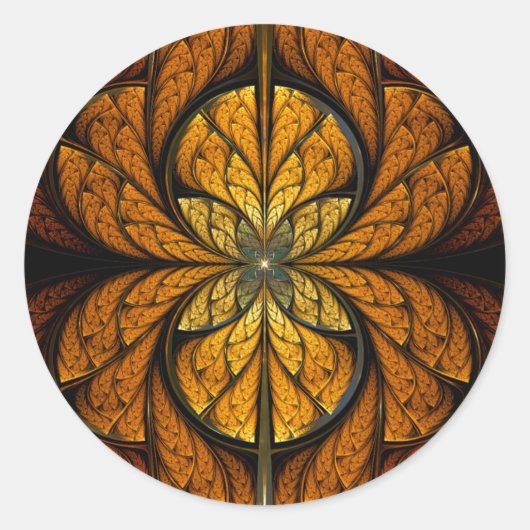 羽白熱［赤熱］光を放つ形のフラクタル ラウンドシール (正面)