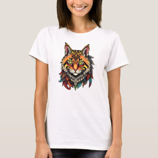 羽華美付きトライバル猫フード付きスウェットシャツカラフル Tシャツ