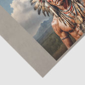 羽飾りの頭飾りを身に着けた年配のインディアン酋長 薄葉紙 (詳細)