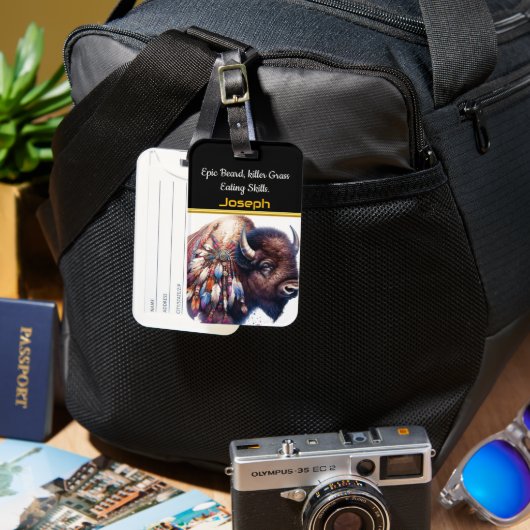 羽鮮やか付き芸術的バッファロー ラゲッジタグ (正面&裏面)