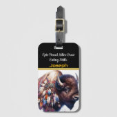 羽鮮やか付き芸術的バッファロー ラゲッジタグ (正面縦)