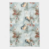 羽鳥と雪の冬の鳥模様 キッチンタオル (縦)