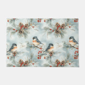 羽鳥と雪の冬の鳥模様 ドアマット (正面)