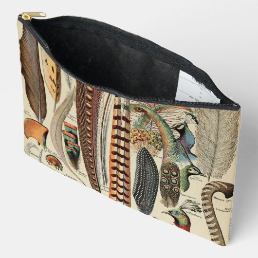 羽鳥の野生生物アンティーク羽 アクセサリーポーチ (見開き)