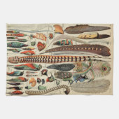 羽鳥の野生生物アンティーク羽 キッチンタオル (横)