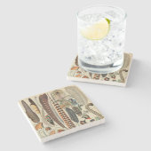 羽鳥の野生生物アンティーク羽 ストーンコースター (横)