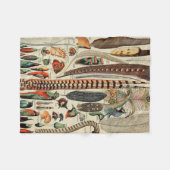 羽鳥の野生生物アンティーク羽 フリースブランケット (正面(横))