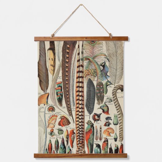 羽鳥の野生生物アンティーク羽 吊り下げ型タペストリー (正面)