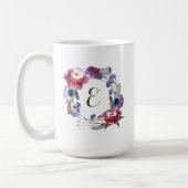 羽|のモノグラムとの野生の花のシャクヤクの花柄 コーヒーマグカップ (左)