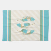 羽(はね)の色はクリーム色と青と緑 キッチンタオル (横)