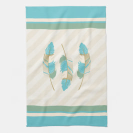 羽（はね）の色はクリーム色と青と緑 キッチンタオル