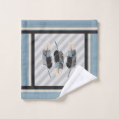 羽（は）を入れたクリーム、グレー、ブルー バスタオルセット (ウォッシュタオル)