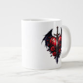 羽+剣+赤バラのゴシックハート ジャンボコーヒーマグカップ (正面右)