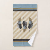 羽(青、灰色、茶色) バスタオルセット (ハンドタオル)