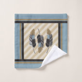 羽(青、灰色、茶色) バスタオルセット (ウォッシュタオル)