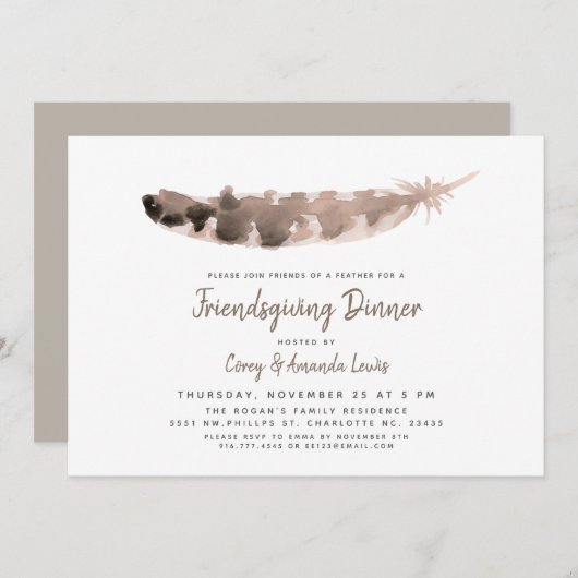羽| Friendsgivingのパーティーの友人 招待状 (正面/裏面)