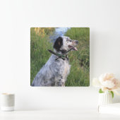 羽Llewellinの犬が付いている柱時計 スクエア壁時計 (ホーム)