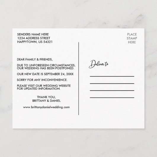 習エレガント字の新しい日付を変更 ポストカード (裏面)