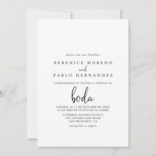 習エレガント字スペインの結婚の 招待状 (正面)