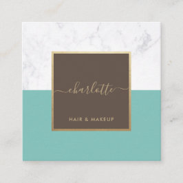 習モダン字エレガント金ゴールドブラウン&ティール（緑がかった色） スクエア名刺