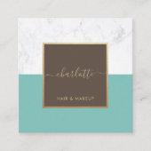 習モダン字エレガント金ゴールドブラウン&ティール(緑がかった色) スクエア名刺 (正面)