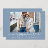 習字のほこりっぽいブルーが結婚 セーブザデート (正面/裏面)