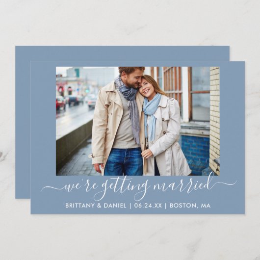 習字のほこりっぽいブルーが結婚 セーブザデート (正面/裏面)