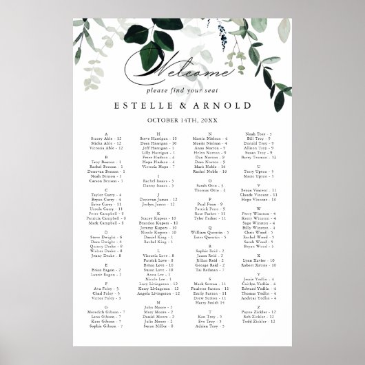 習字のミニマリストのアルファベットの座席表 ポスター (正面)