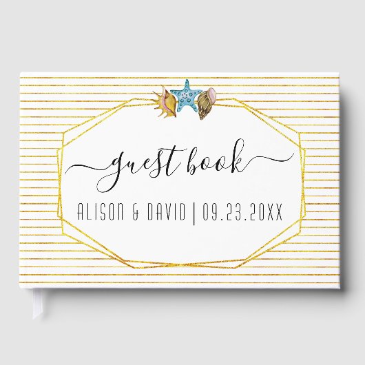 習字の水彩のシーシェル結婚の文字 ゲストブック (正面)