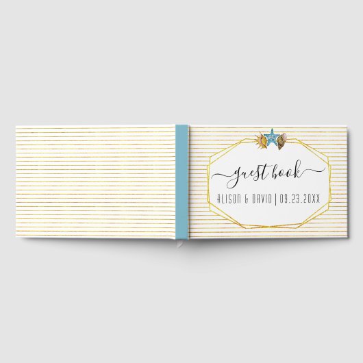 習字の水彩のシーシェル結婚の文字 ゲストブック (全面)